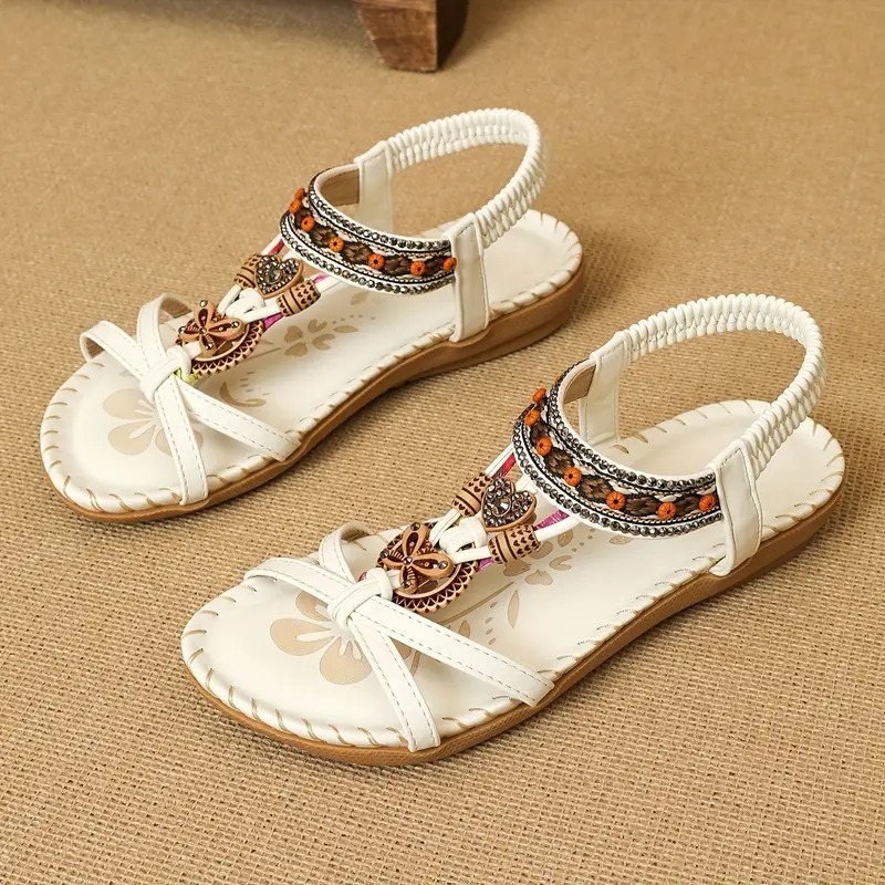 👣Women's rhinestone butterfly flat sandals, bohemian style open toe elastic summer sandals