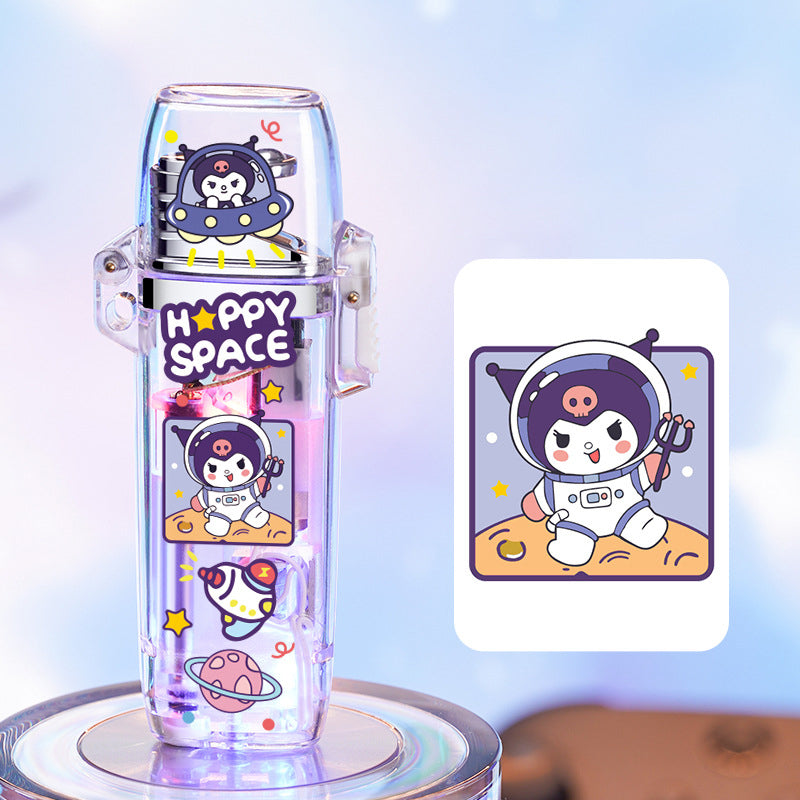 Sanrio cute luminous cartoon lighter, pink flame refillable windproof lighter