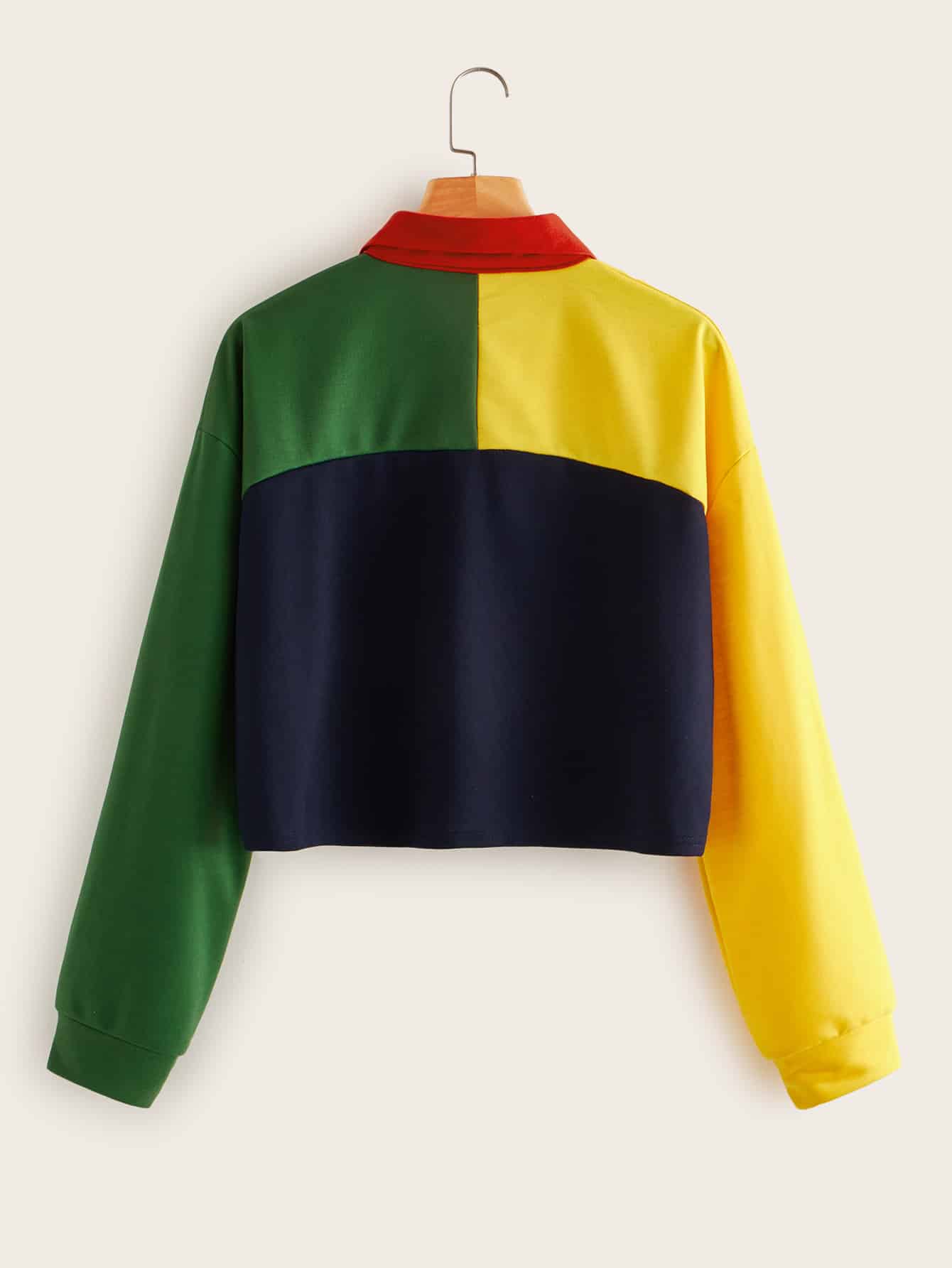 Cut And Sew Half Placket Sweatshirt