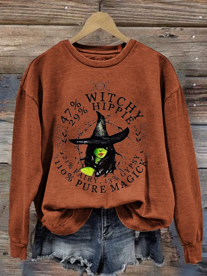 🔥Buy 3 Get 10% Off🔥Women'S Casual Halloween Witch Print Sweatshirt