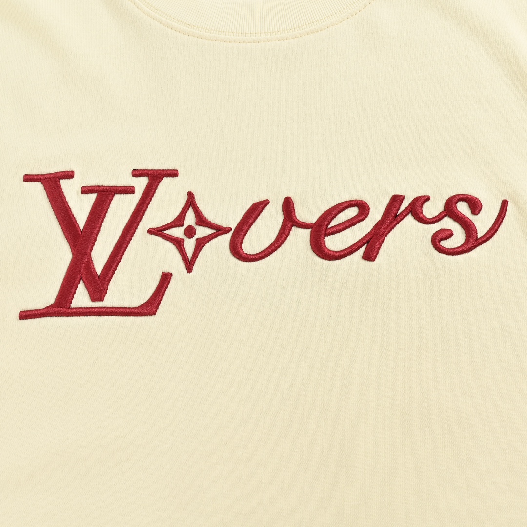 Louis Vuitton 24ss Burgundy Signature Letter Embroidered Short Sleeve