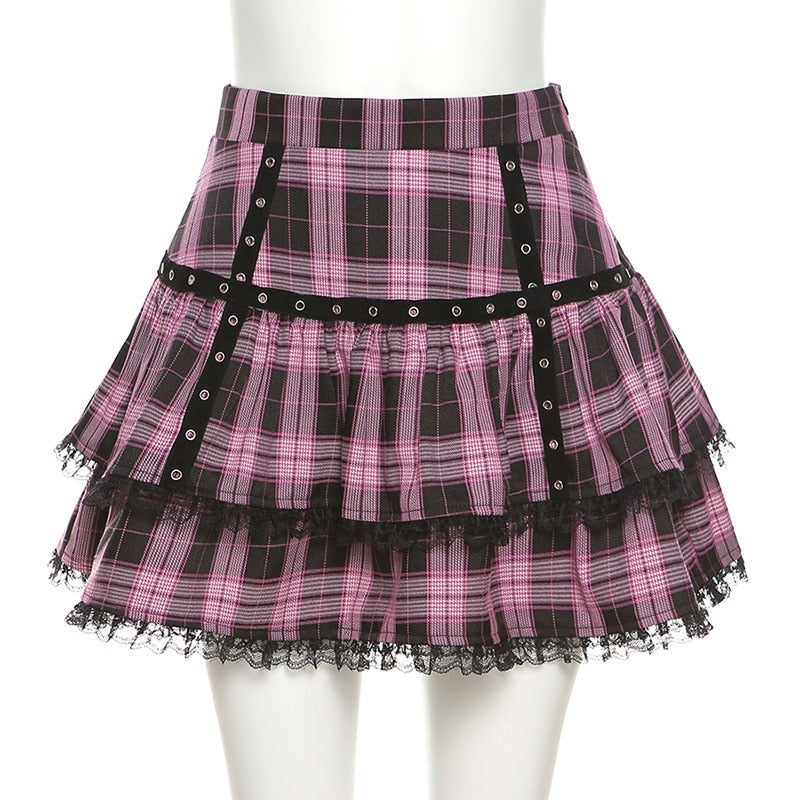 Punk Plaid Tiered Mini Skirt