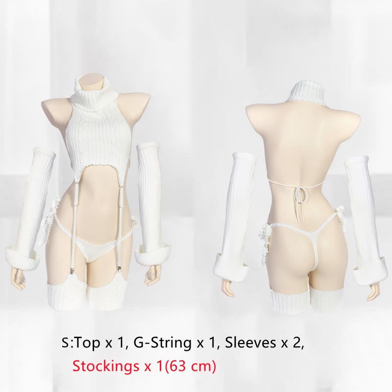 Hollow Out Backless Sweater Lingerie Set