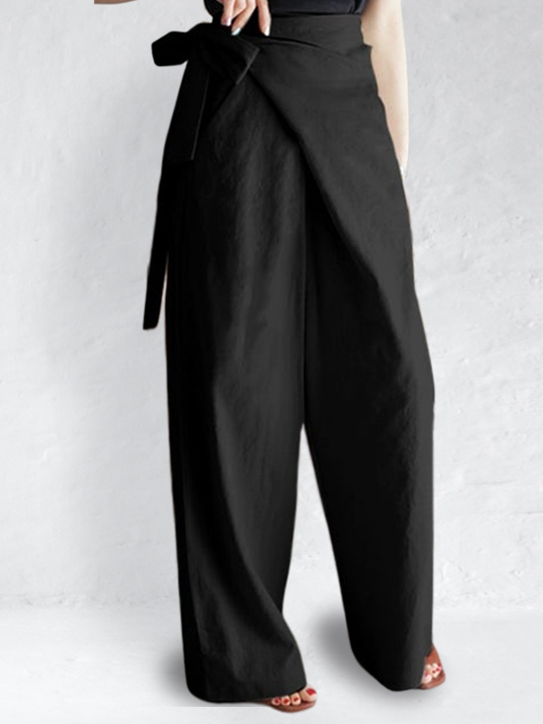 Linen Blend Wrap Casual Pants