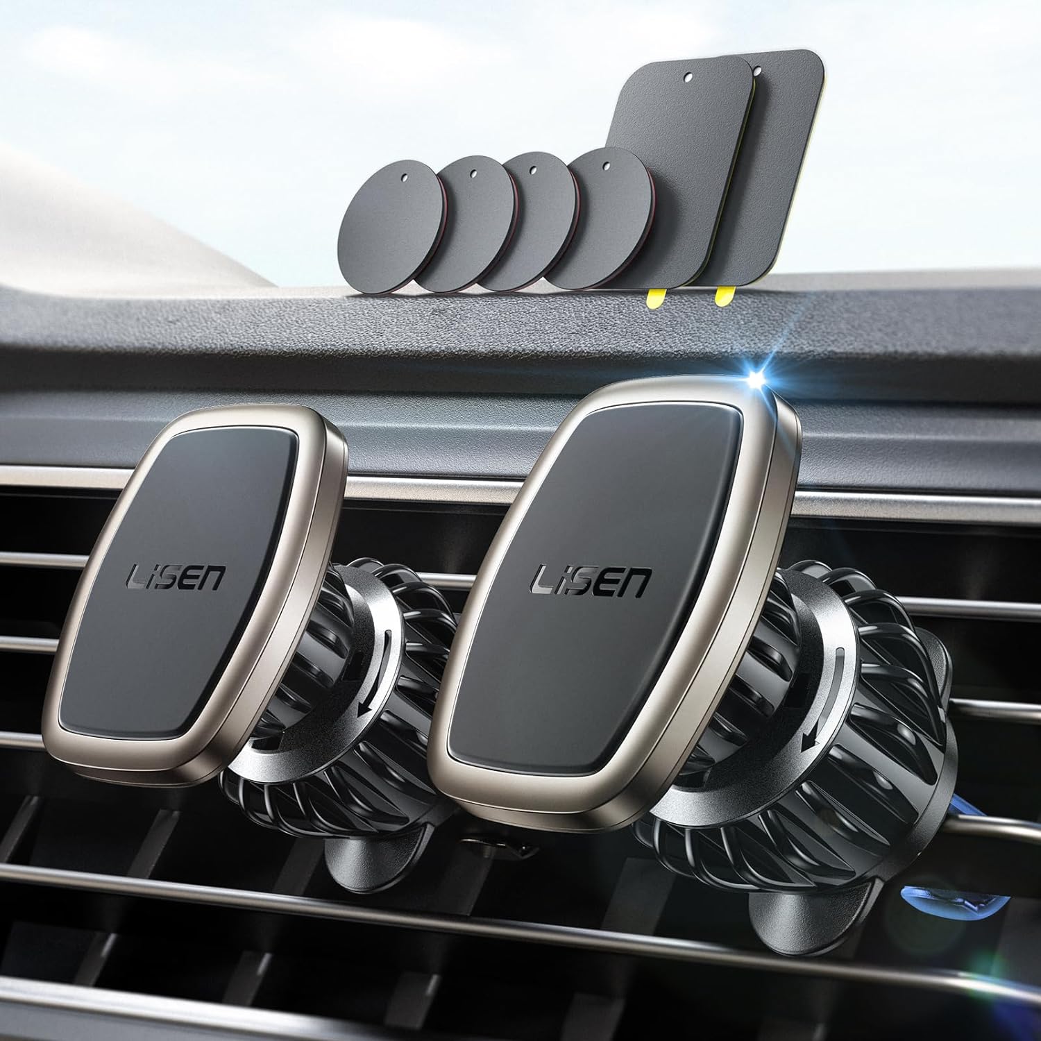 LISEN 2 Pack Magnetic Phone Holder for Your Car Mount 6 Military Magnets Car Phone Holder Mount Vent Cell Phone Holdeer Mount Vent Cell Phone Holder (20X Powerful: Gold)