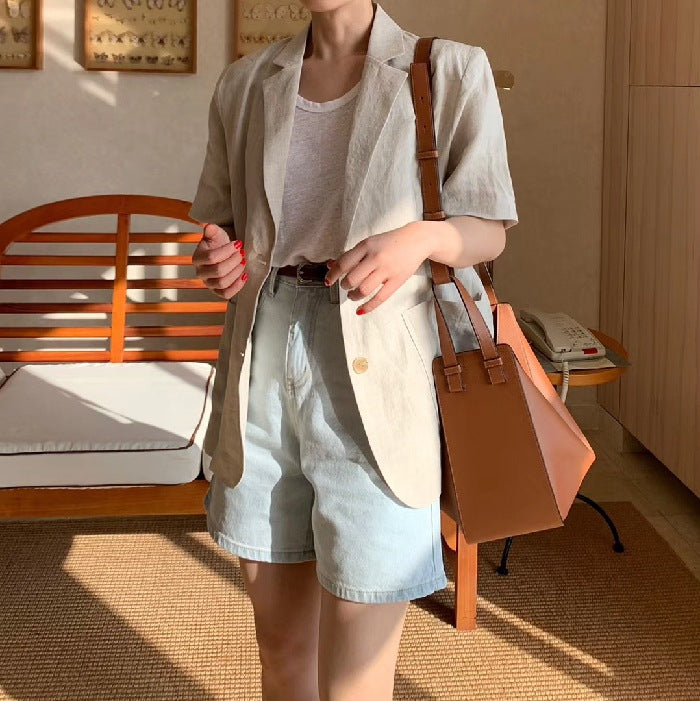 Loose Casual Cotton and Linen Short Sleeve Jacket