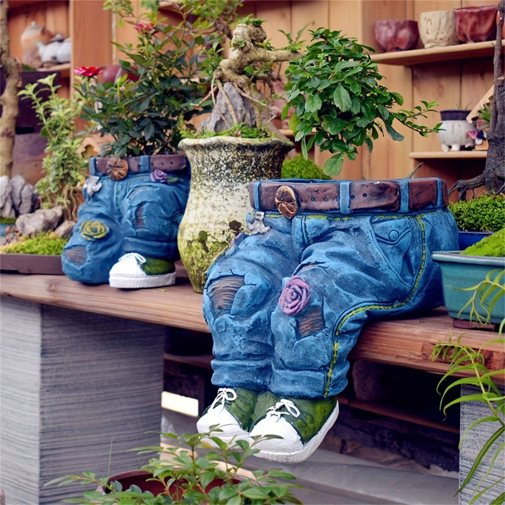 1pc Jeans Pants Shape Flower Pot Resin Statue, Succulent Pot Flower Planter For Indoor Garden Yard Lawn Porch Balcony Patio Outdoor Decor