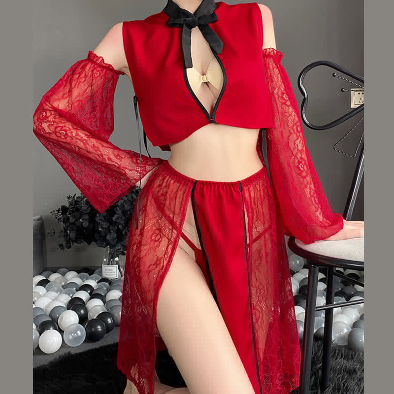 Vintage Han Costume Lace Hollow Out Cheongsam Lingerie