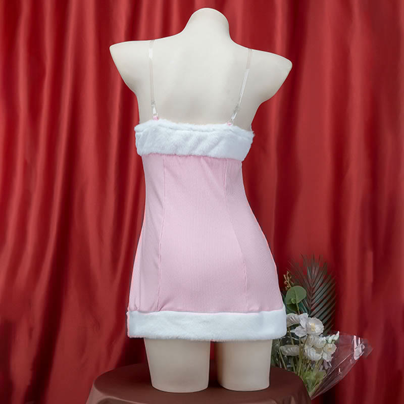 Kawaii Cat Ears Bow Knot Fuzzy Dress Lingerie Set
