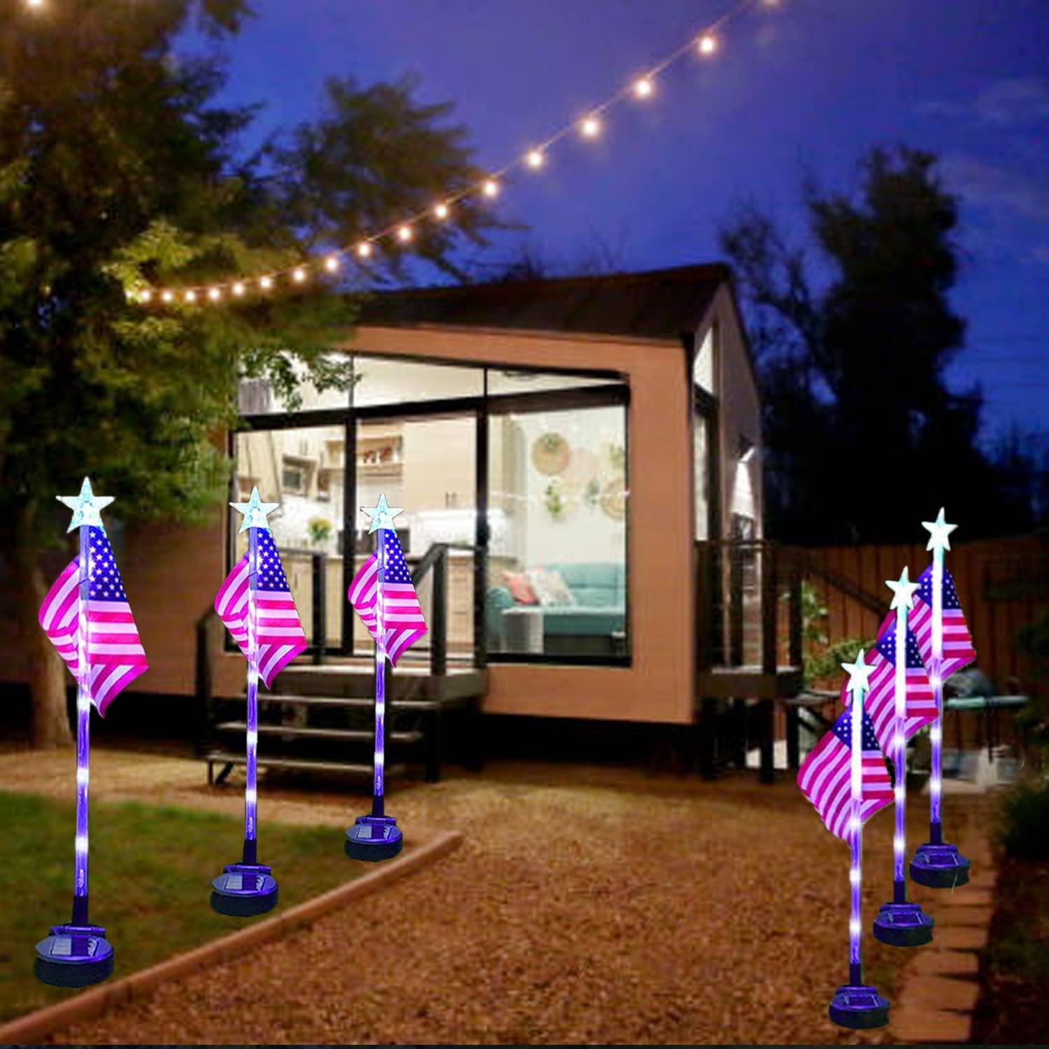🔥Last Day Promotion-[SAVE 50% OFF]-🚩Solar Power Waterproof American Flag Lights Garden Lawn Light(Color Changing Star-2 PCS/SET)