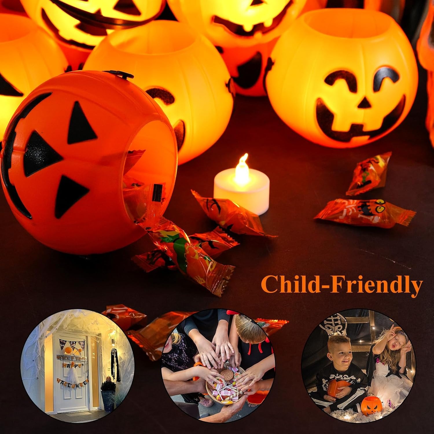 ⚡Flash Sale⚡ 8PCS Halloween Pumpkin Buckets with led candle