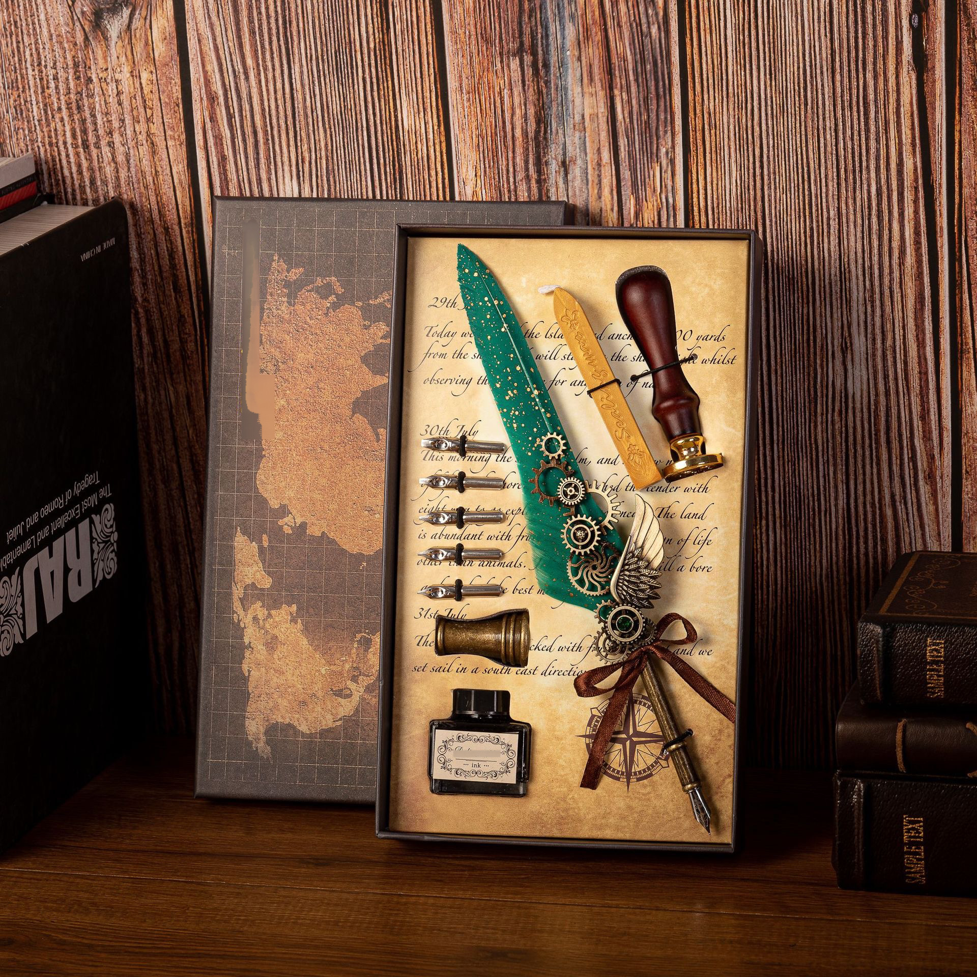 🎁Best Gift-Mechanical Gear Feather Fountain Pen Set