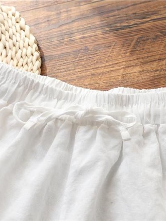 Women's Solid Color Loose Elastic Waist Casual Cotton And Linen Pants