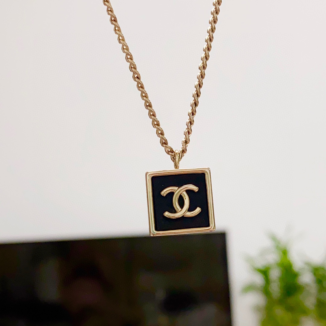 Chanel New Black Square Leather Necklace