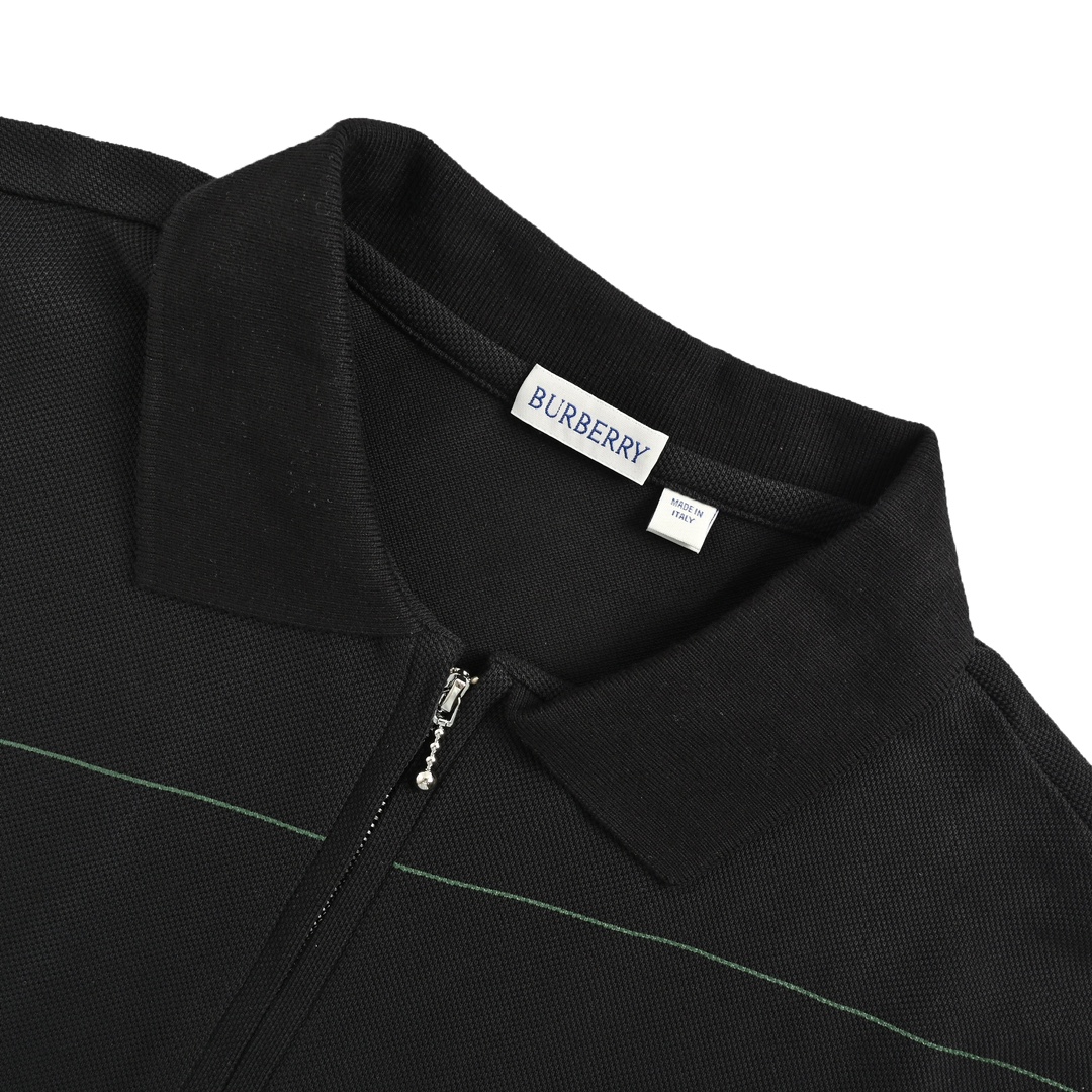 Burberry 24ss Warhorse Embroidery Half Zip Stripe Polo Short Sleeve