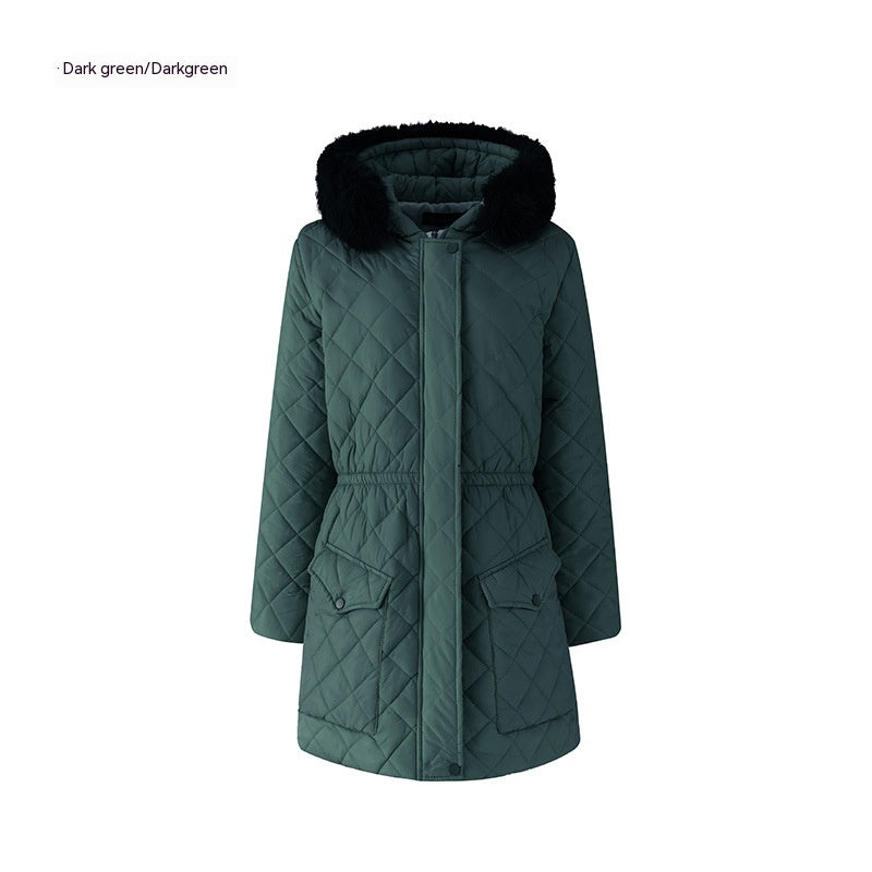 Slim-Fit Plaid Winter Top for Women with Long Sleeves, a Hood, and Lace-Up Detailing