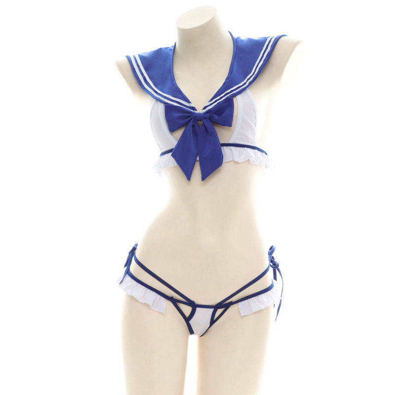 Bow Knot Sailor Collar Lace Up Lingerie Set