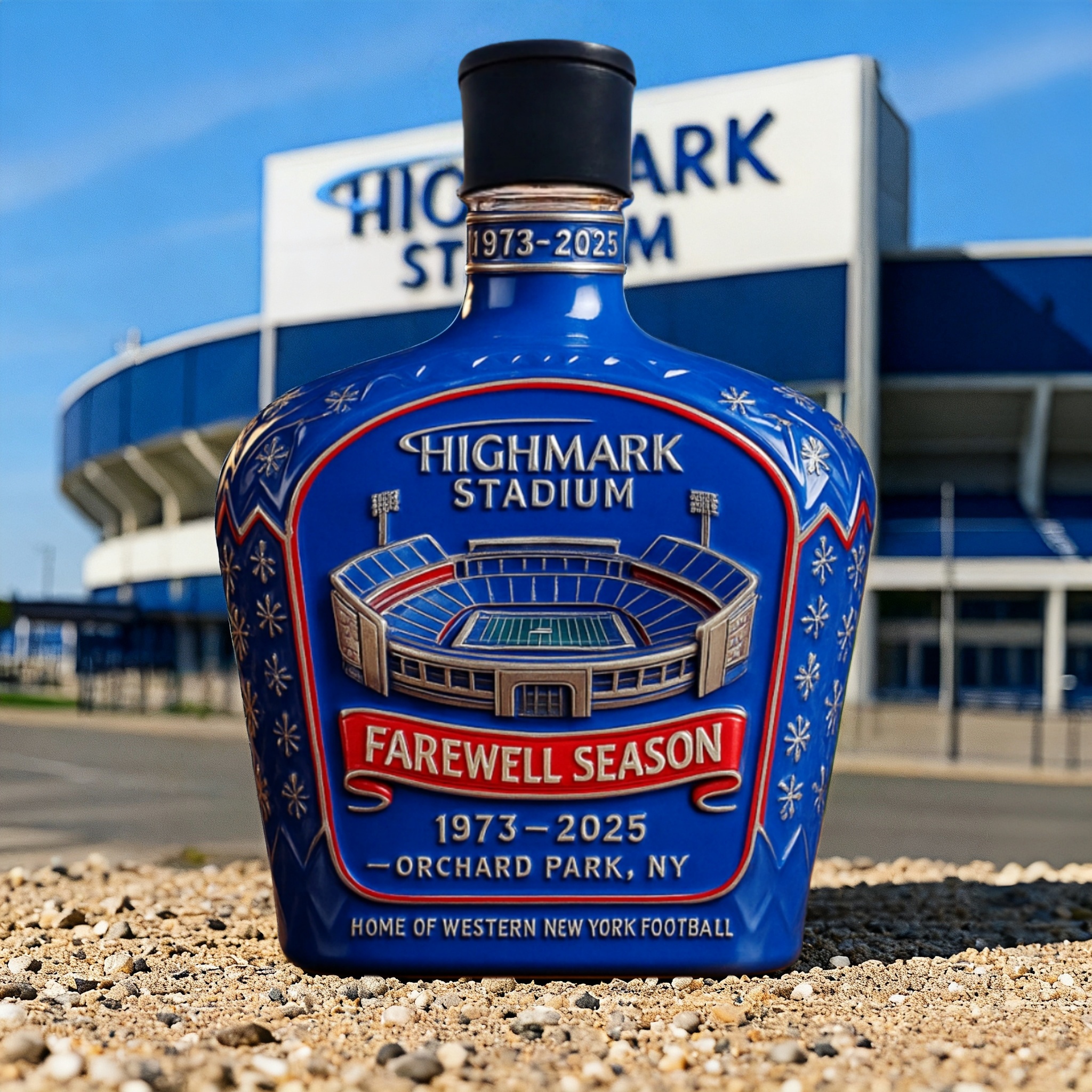 Highmark Stadium Farewell Season Whiskey Bottle