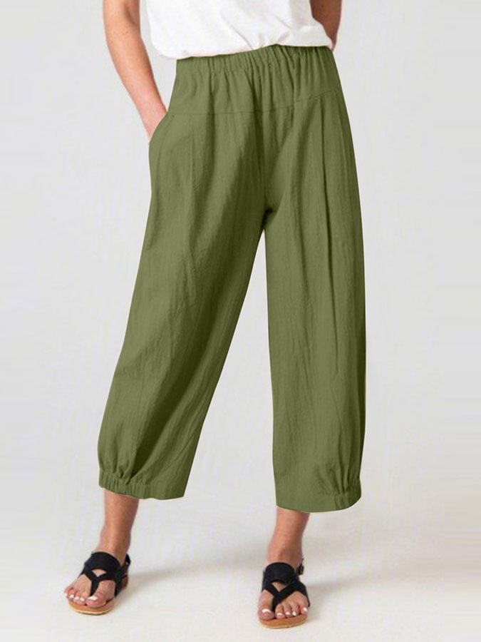 Women's Solid Color Pocket Cotton Linen Casual Pants