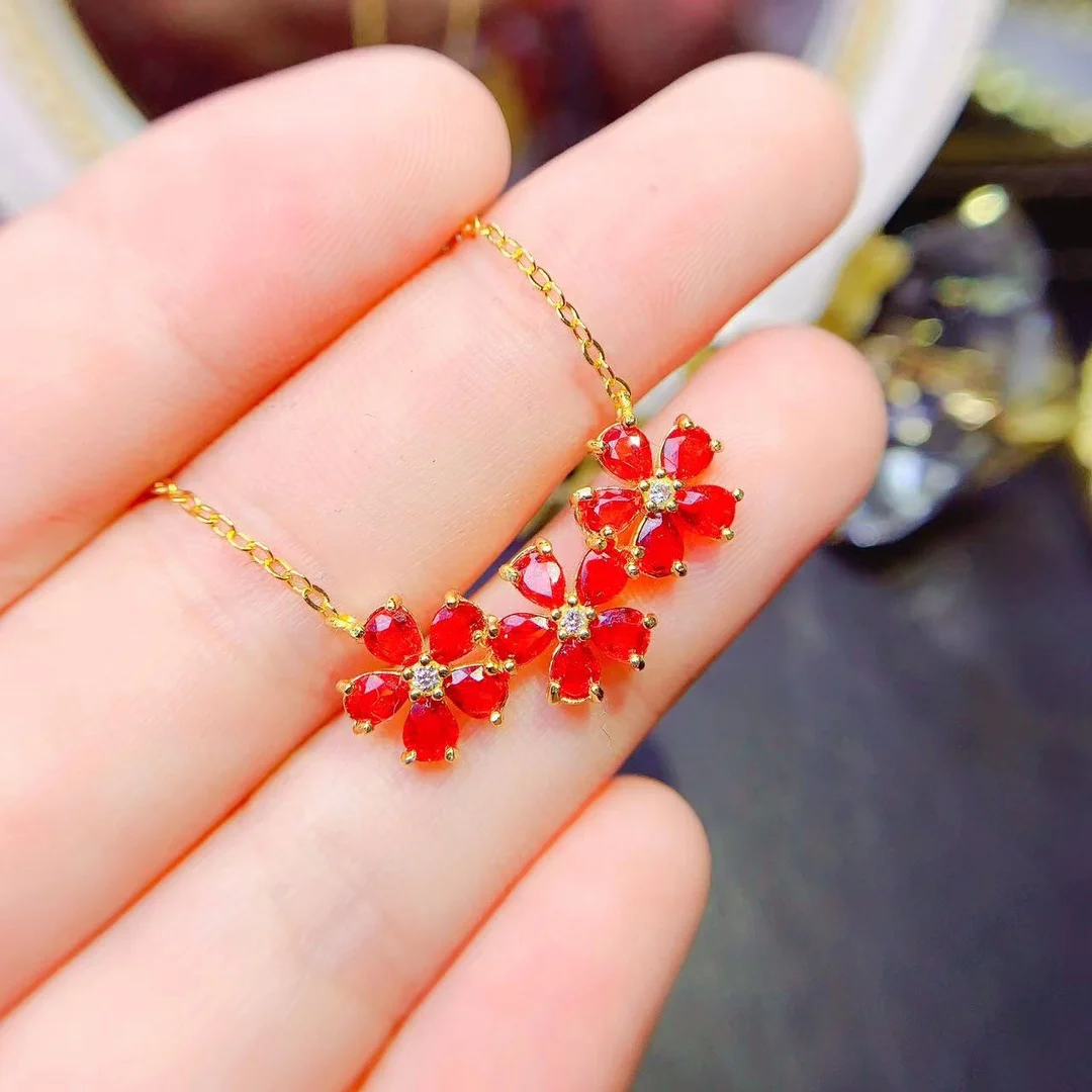 Natural Red Sapphire Sterling Silver 925 Jewel Jewel Pendant Women's Luxury Elegant Necklace Christmas shipping free
