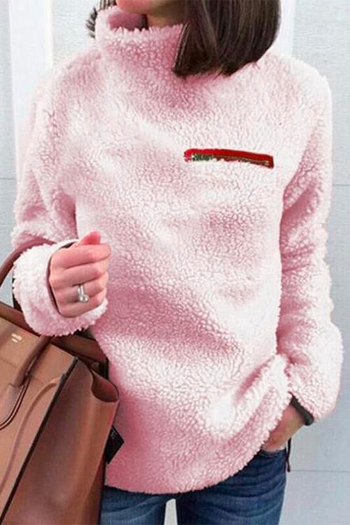 Heididress Winter Turtleneck Zipper Fuzzy Pullovers