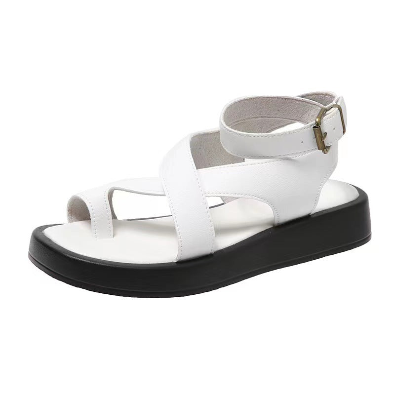Women's Casual Thick-Soled Clip Toe Sandals Beach Shoes with Round Toe and Back Buckle Strap