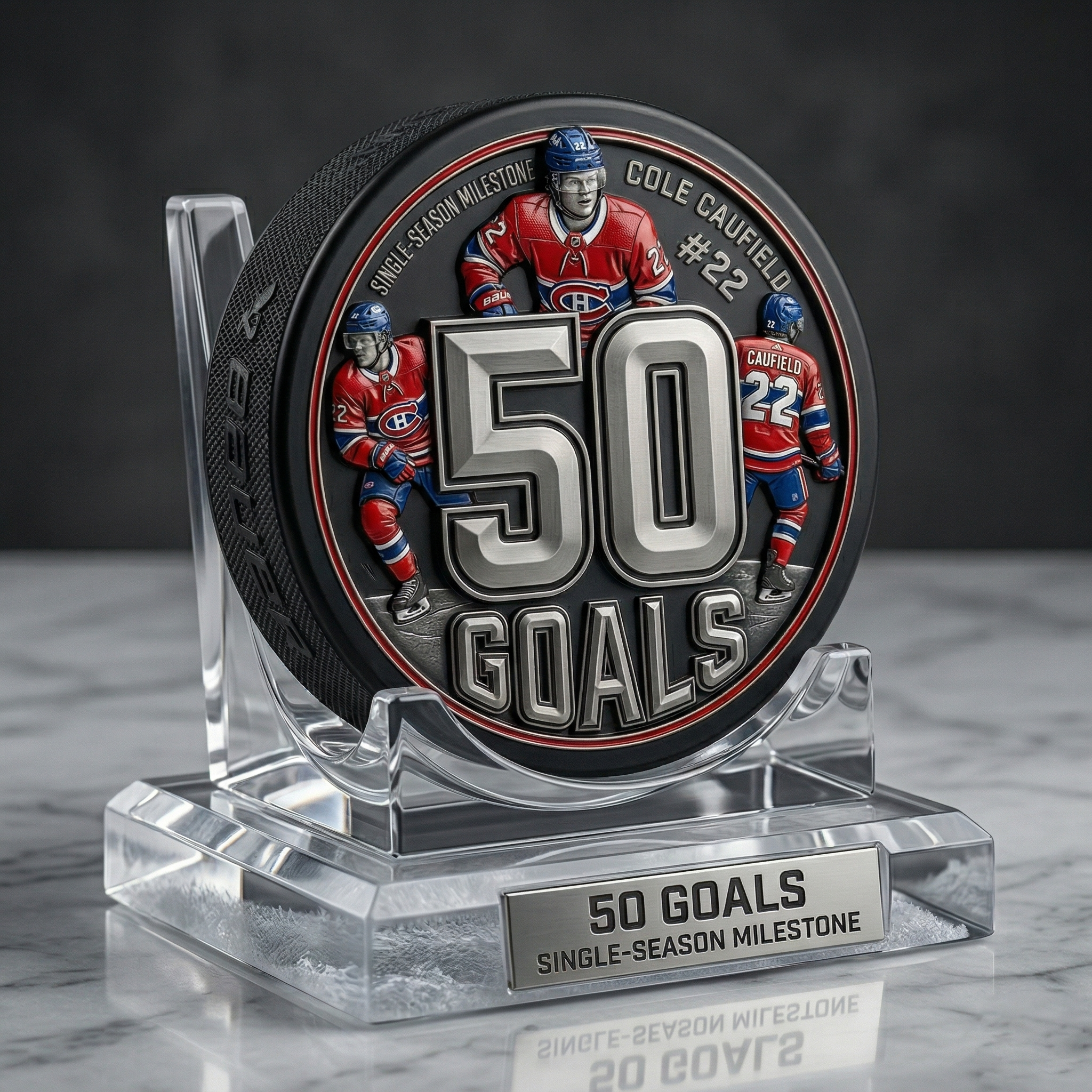 🏒 Cole Caufield: 50 Goals Milestone – Canadiens Legacy Puck 🇨🇦