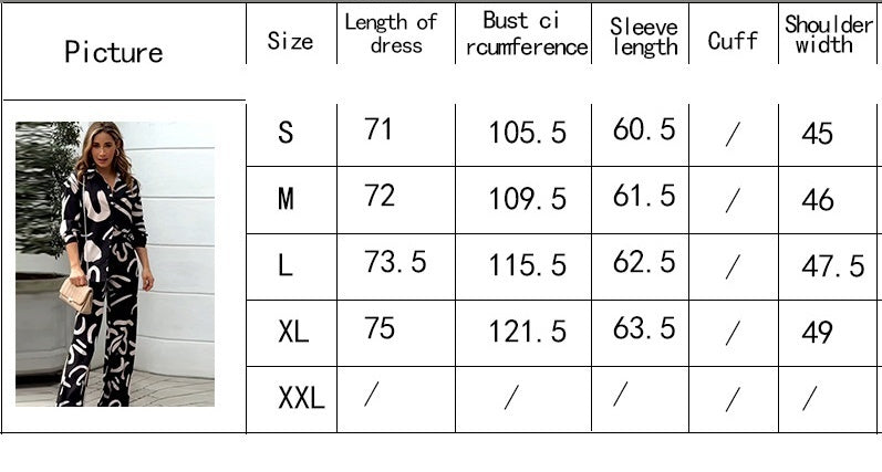 Fashion Suit with Long Sleeve Printed Shirt and High Waist Trousers