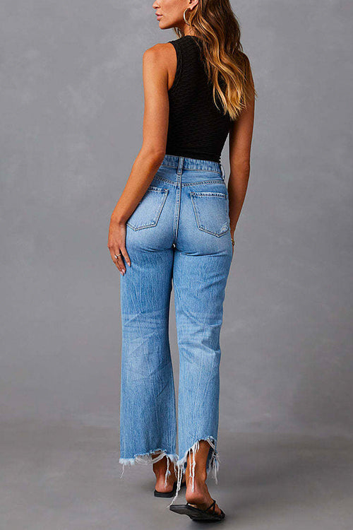 Heididress Raw Hem Ripped Flare Bottoms Denim Pants