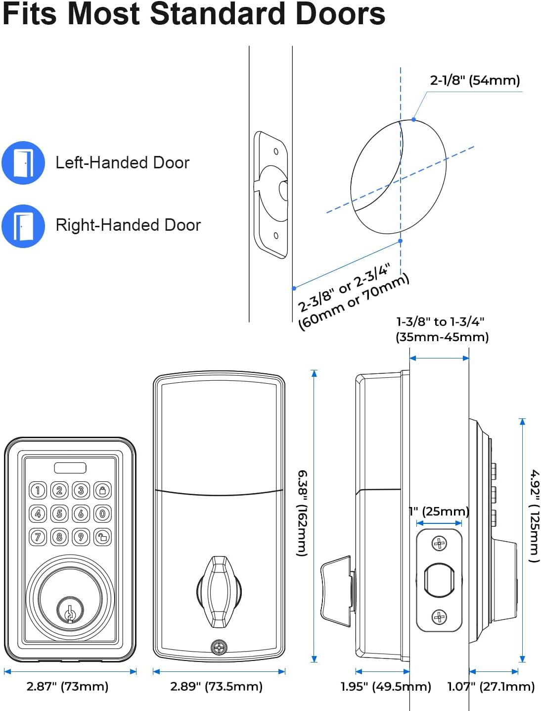 Wi-Fi Smart Door Lock, Built-in WiFi Keyless Entry Door Lock Deadbolt with APP Remote Control, No Hub Required Deadbolt Lock, Easy Installation for Front Door-Satin Nickel