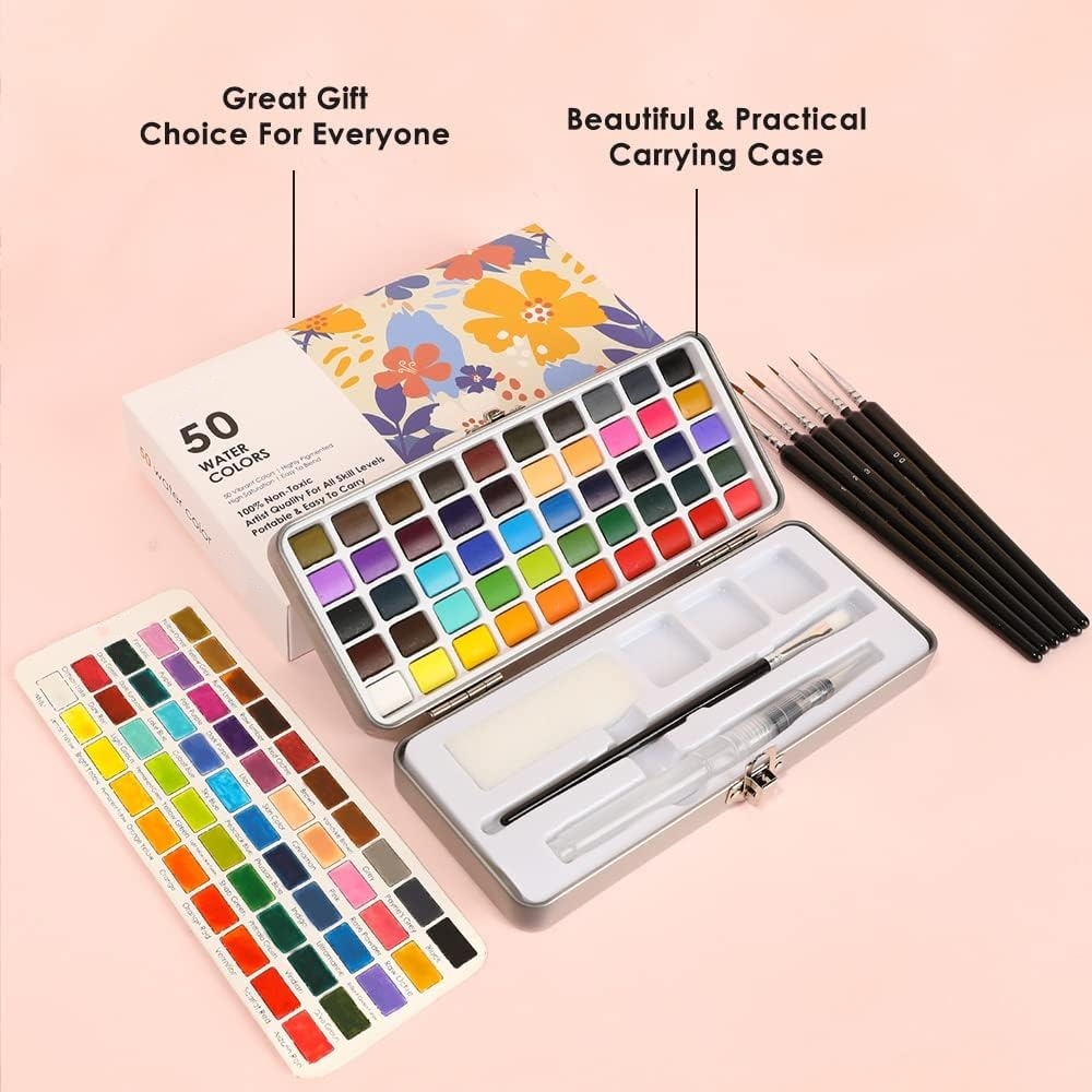 Perfect Starter Kit for Painting - Premium Watercolor Paint Set - with Water Brush Pens and Brush