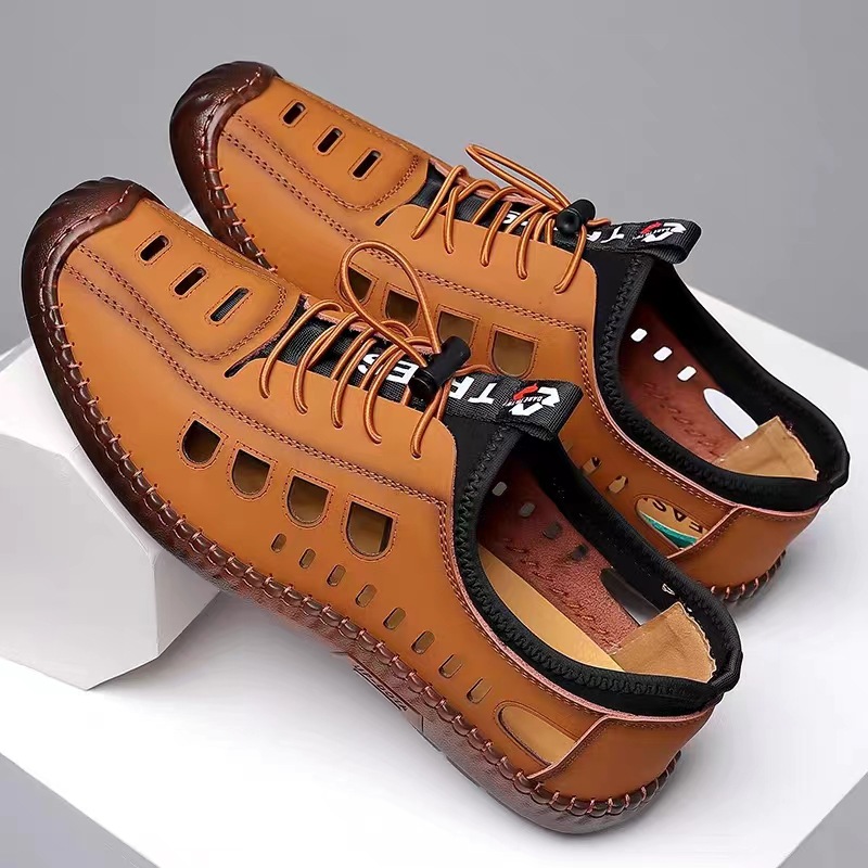 Soft Sole Genuine Cowhide Woven Summer Sandals