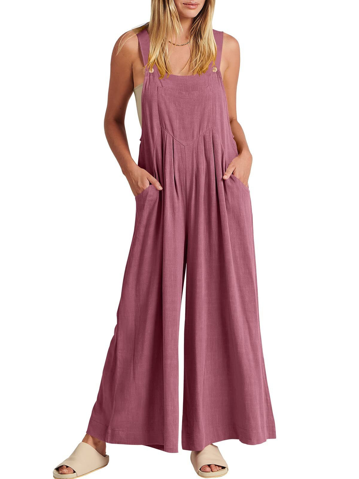 Spring Hot Sale🔥Women's Sleeveless Wide Leg Jumpsuit with Pockets   (Buy 2 Free Shipping)