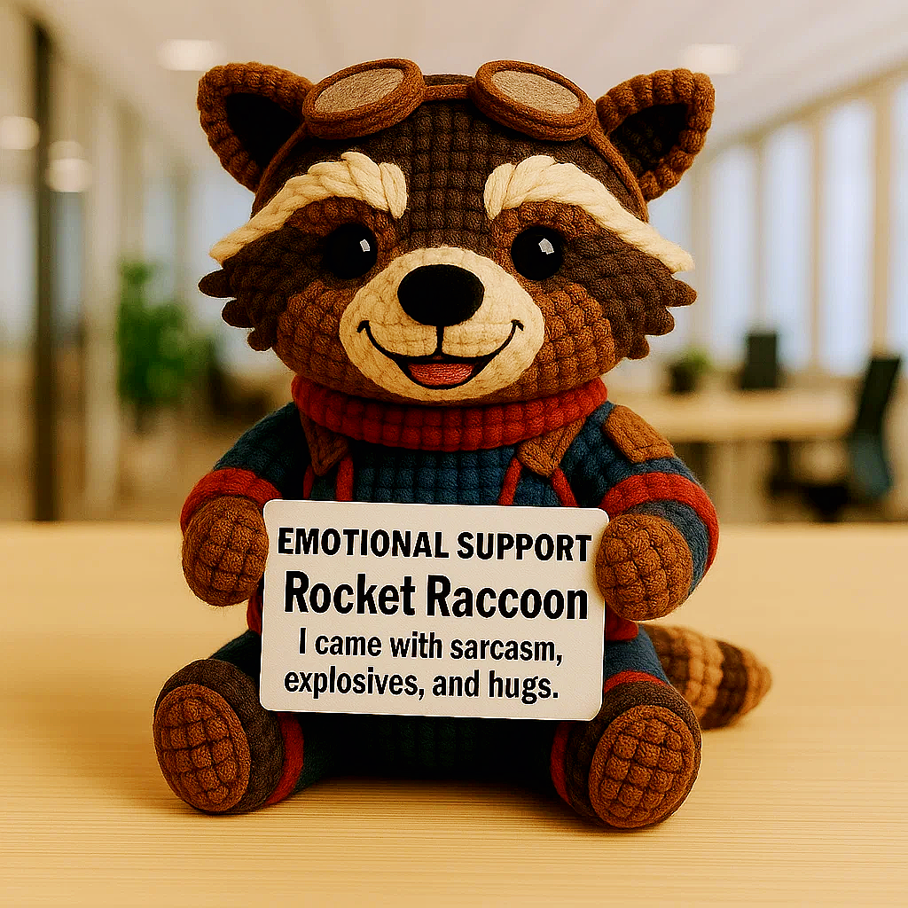 Rocket Raccoon Emotional Support Crochet Doll