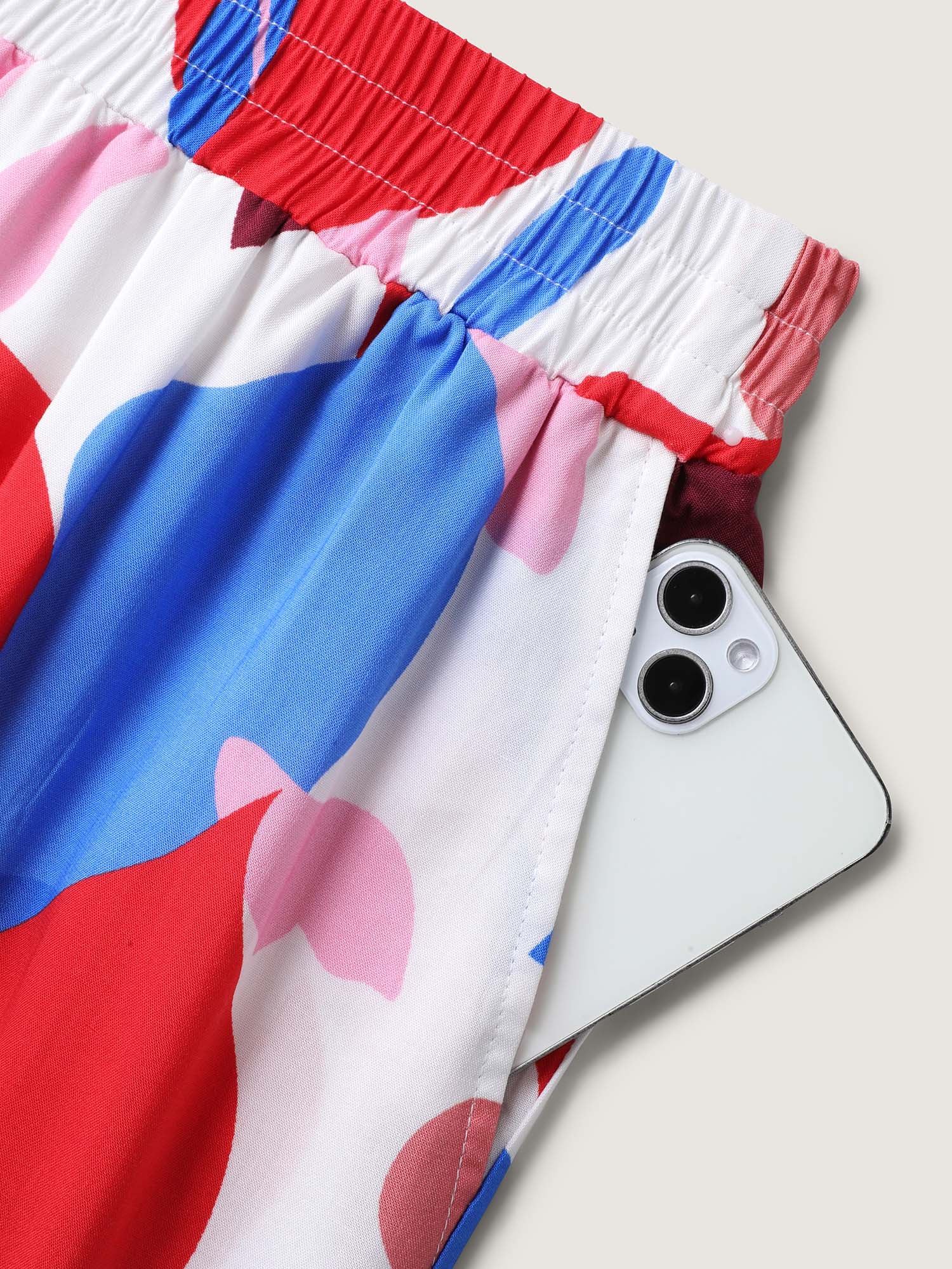 Color Block Stretchy Waist Wide-Leg Pants