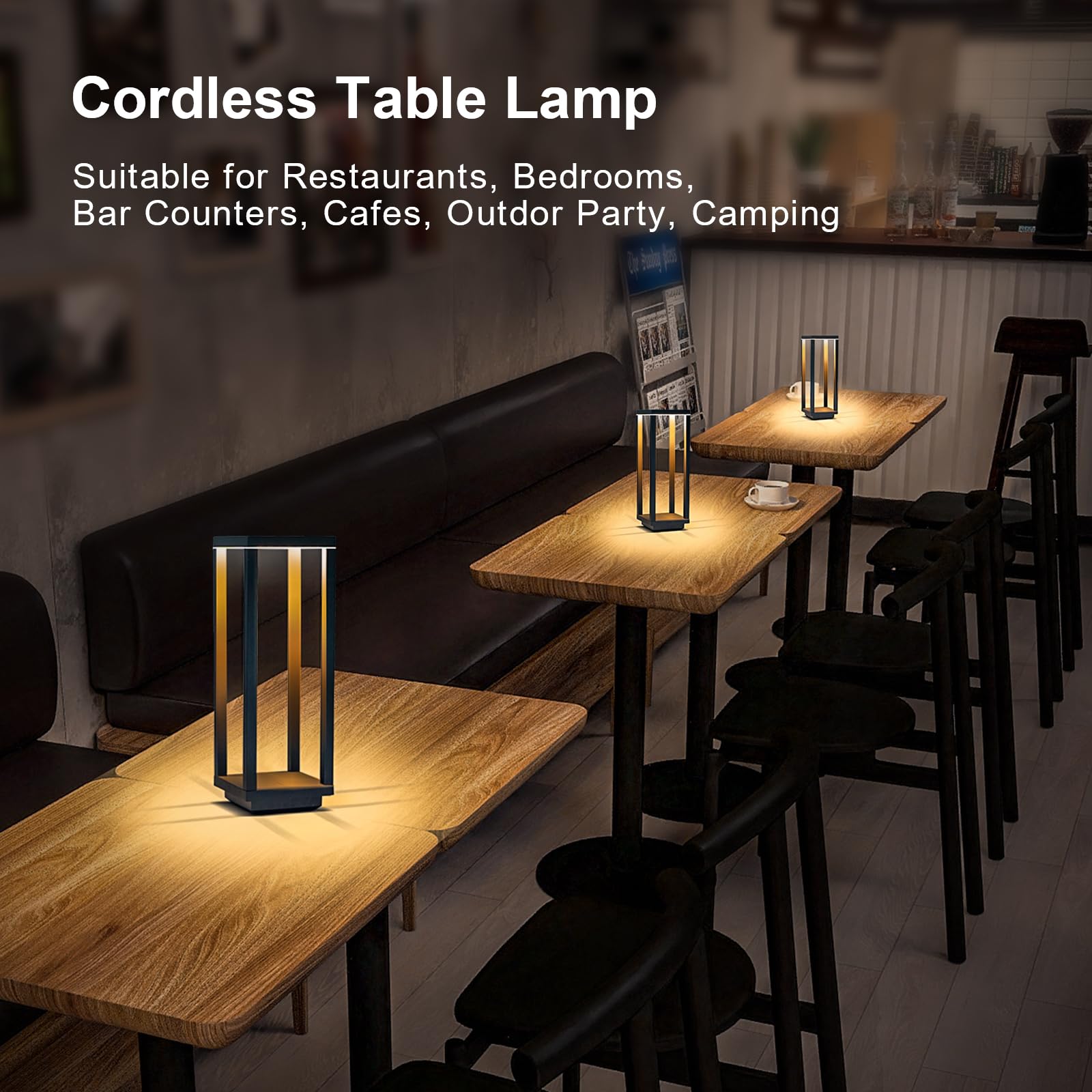 Cordless Table Lamp Rechargeable/IP55 Waterproof/60h Runtime/3 Color Stepless Dimming