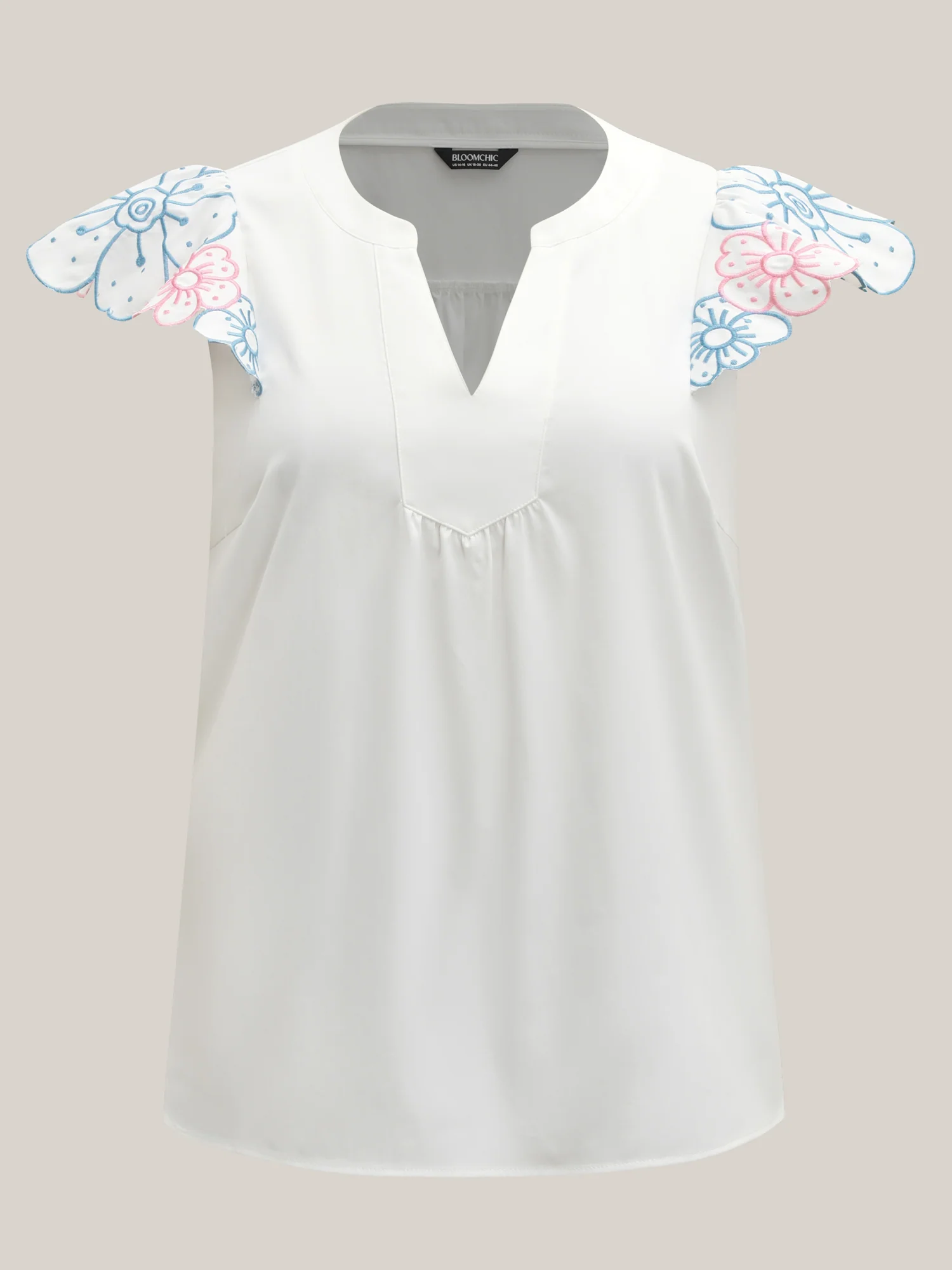 Floral Lotus Leaf Sleeve Split Neck Blouse