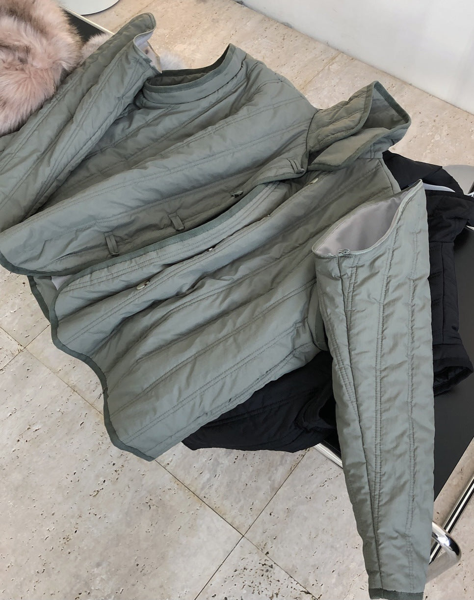 Winter Collared Cotton Padded Coat with Loop Buckle Loose Warm Comfortable Coat Women Thick