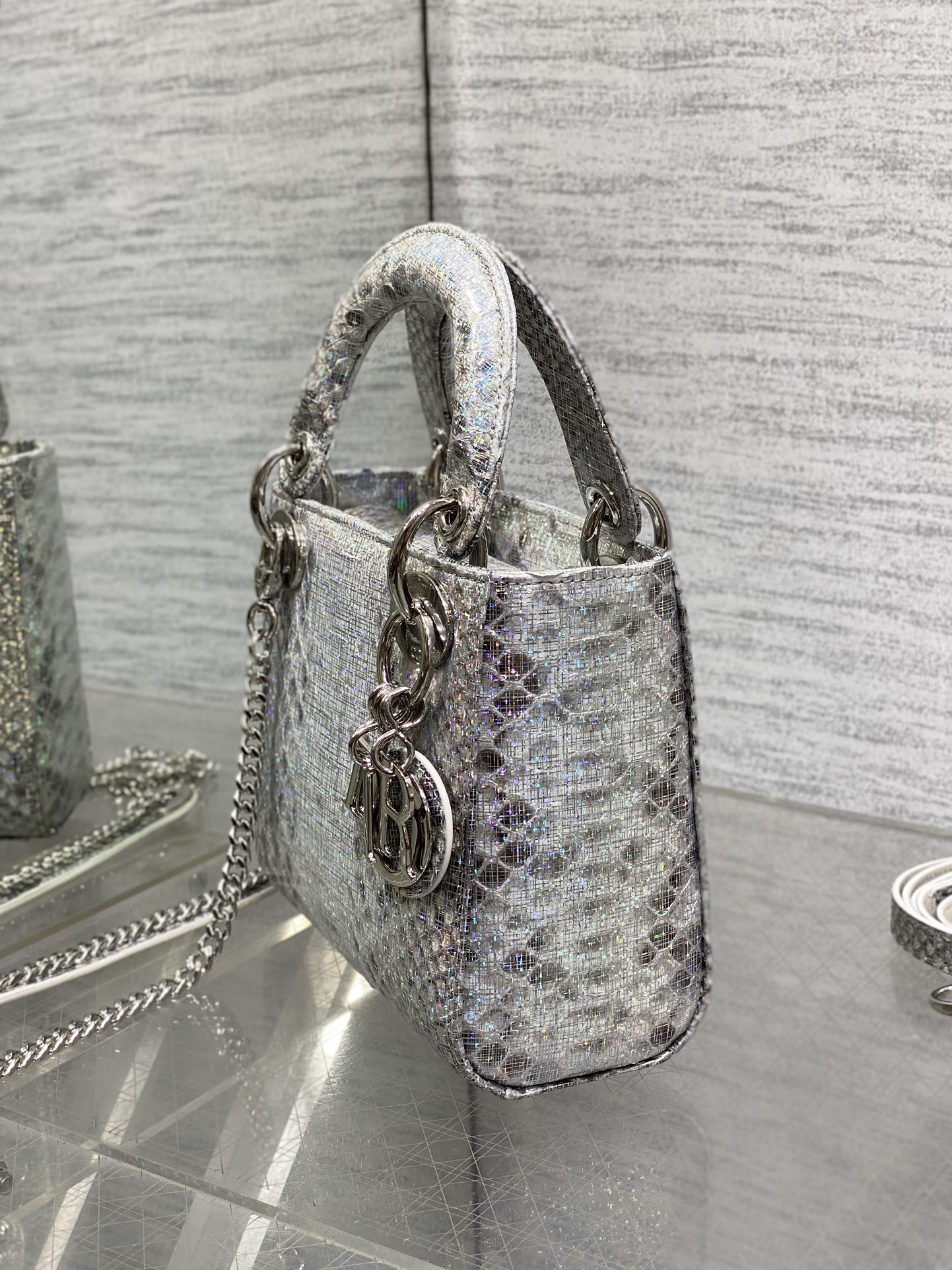 Dior Lady three-grid rare snakeskin Princess Diana bag
