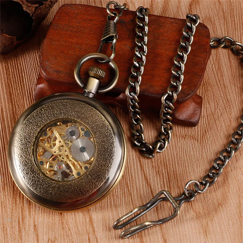 Antique Clock Men Women Mechanical Hand Winding Pocket Watch Manual Wind Up Watches Roman Number Fob Chain Timepiece