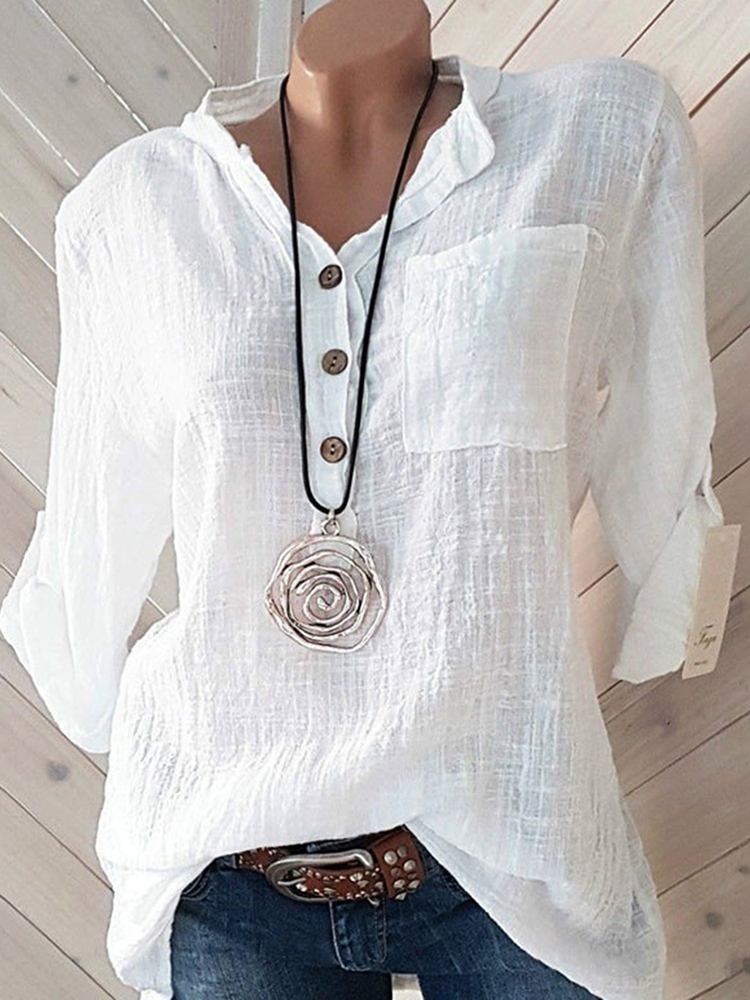 Casual Button Pocket Comfy T-Shirt