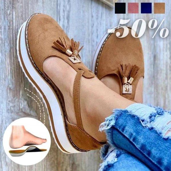 Women's Casual Platform Flat Comfort Fringe Shoes