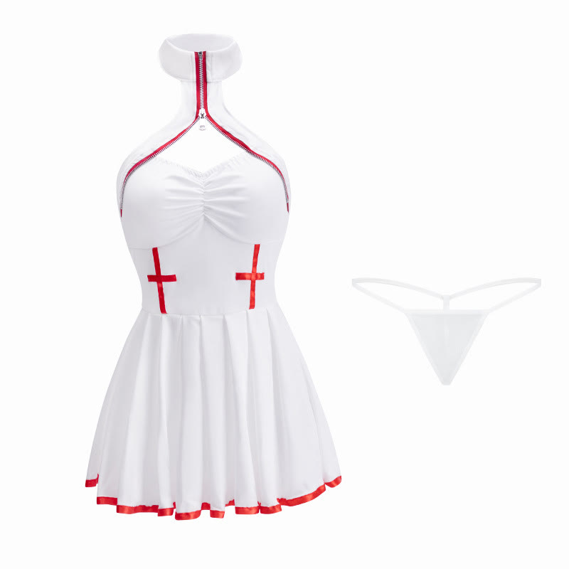 Cosplay Nurse Uniform Backless Zipper Lingerie Dress