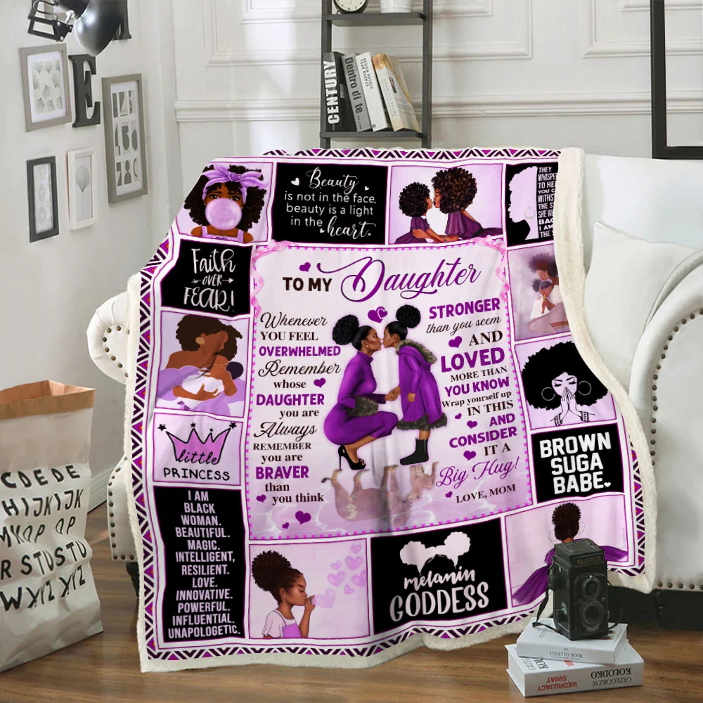 To My Daughter, Love Mom, Black Woman, Purple version Sofa Throw Blanket