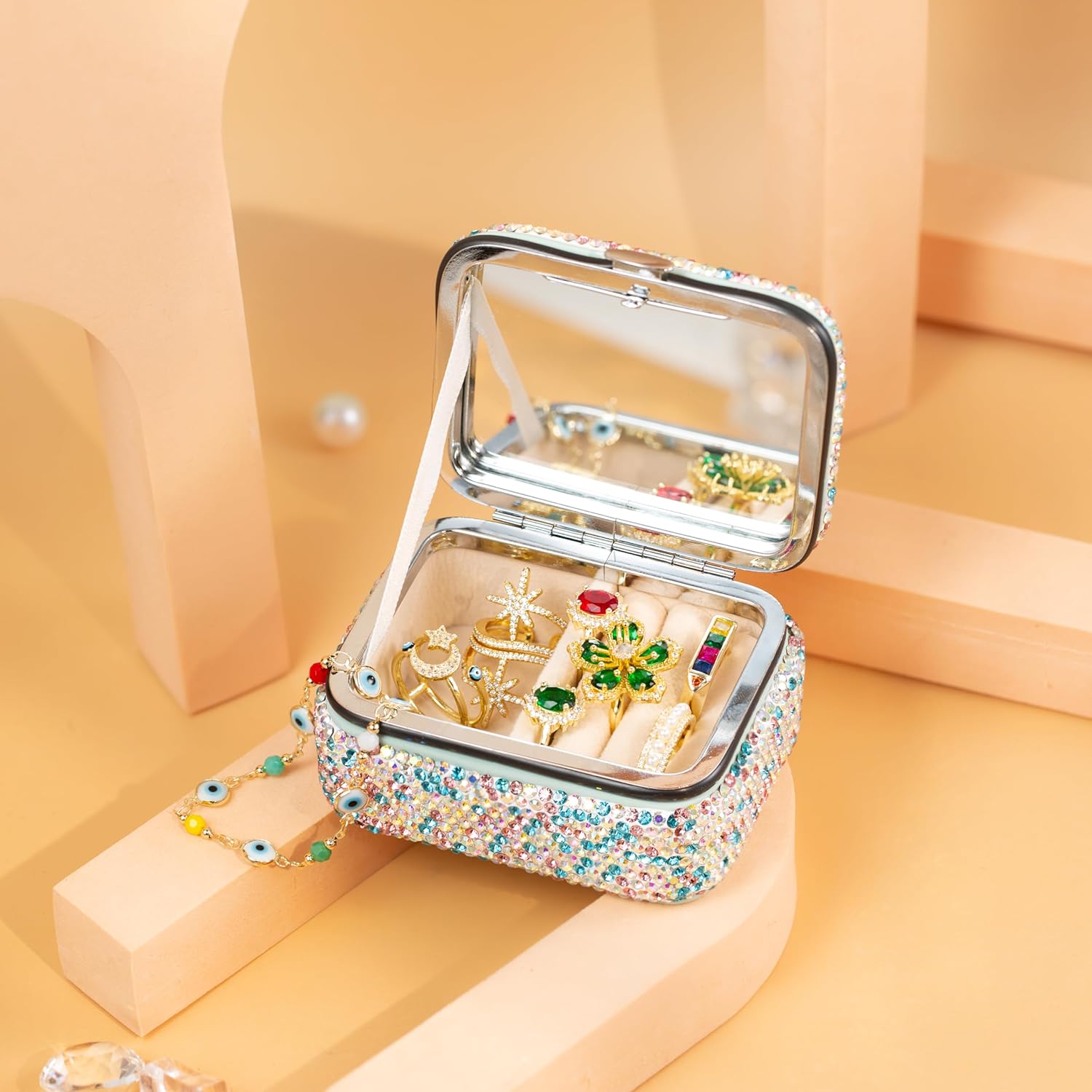 🔥New Release Hot Sale🔥Bling Diamonds Crystal Portable Jewelry Case