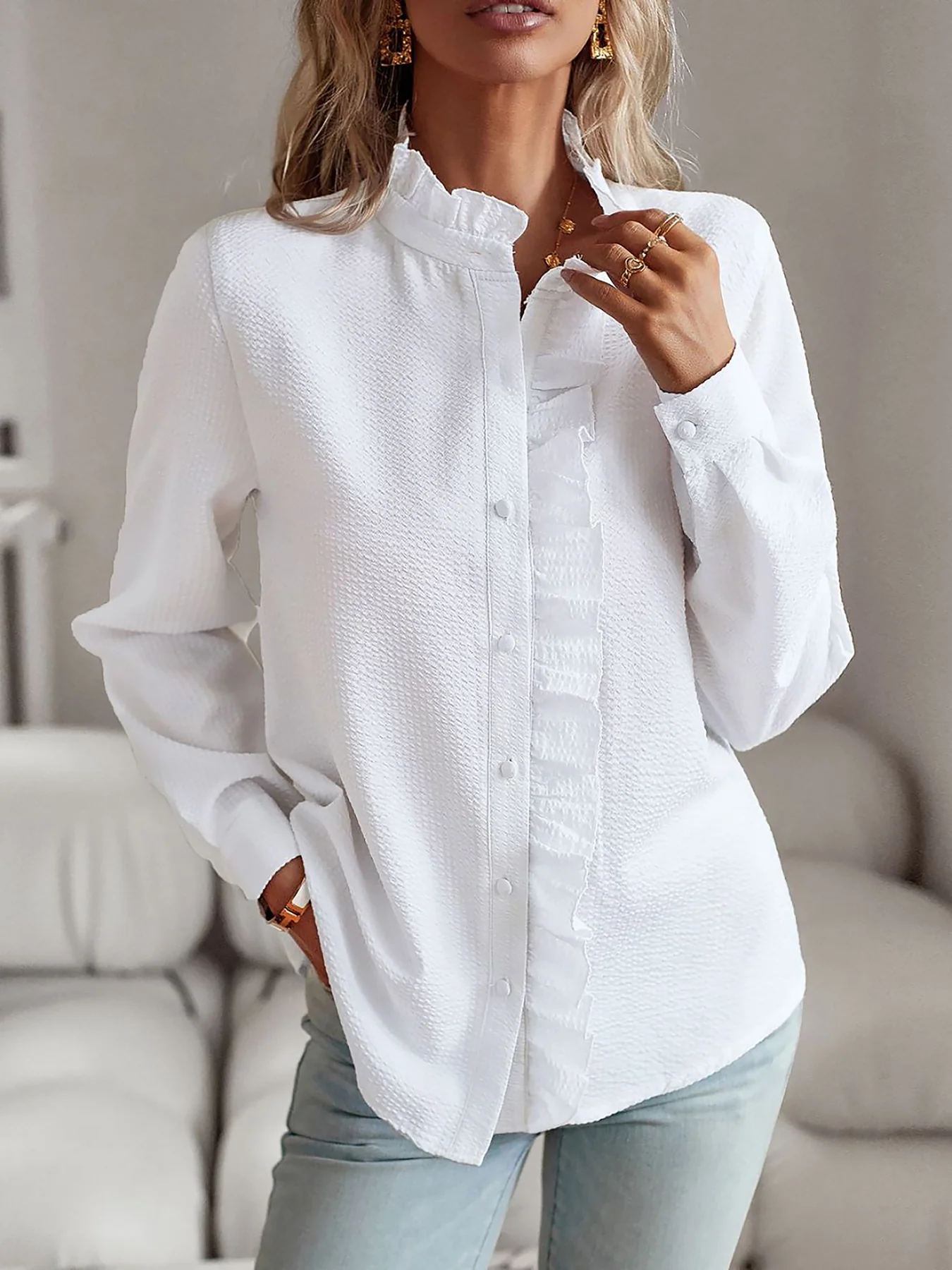 ⏰LAST DAY - HALF PRICE💥Striped Ruffled Textured Long Sleeves Button Down Shirts