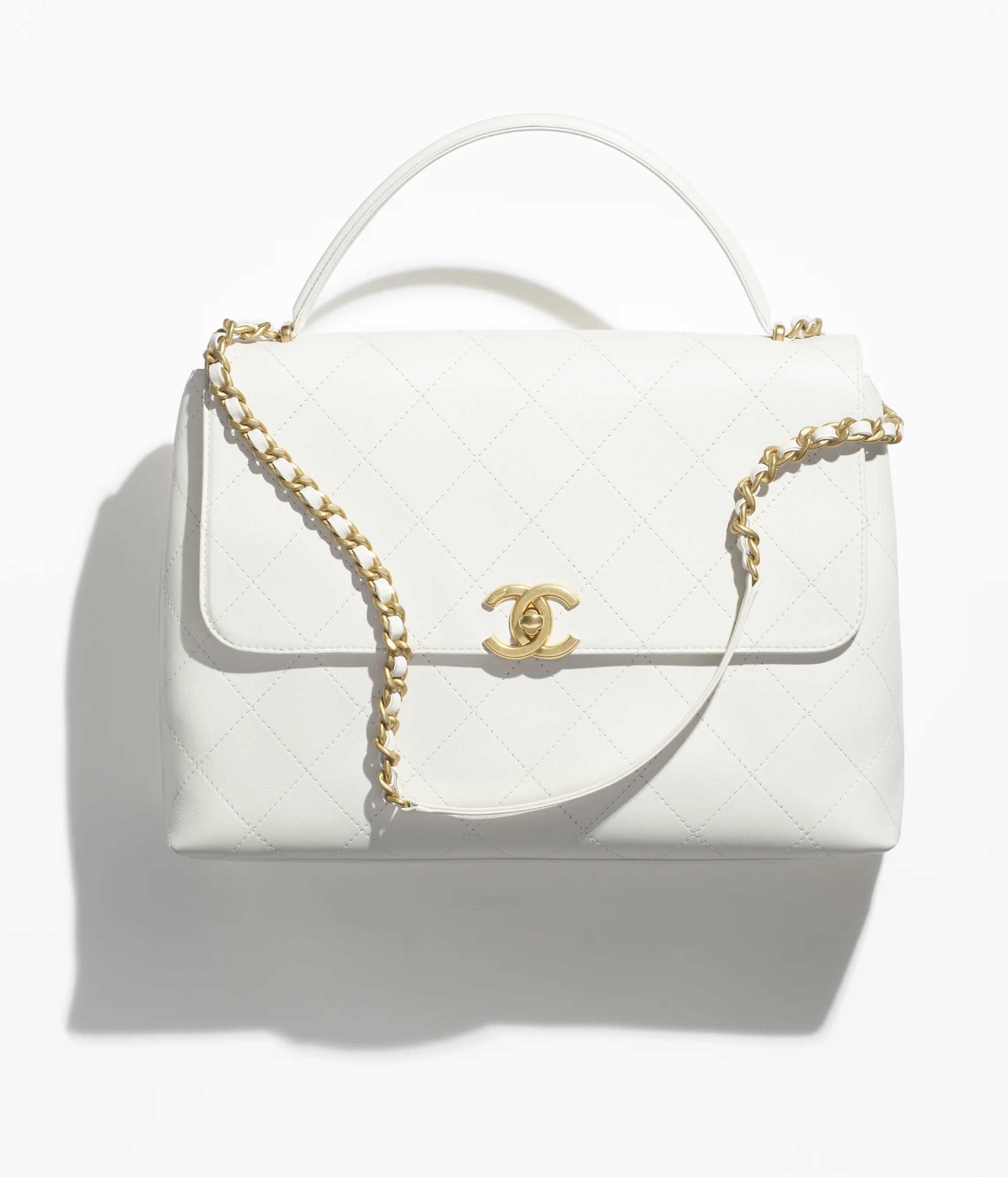 Chanel Maxi Flap Bag with Top Handle Calfskin & Gold-Tone Metal White AS5543-B20111-10601