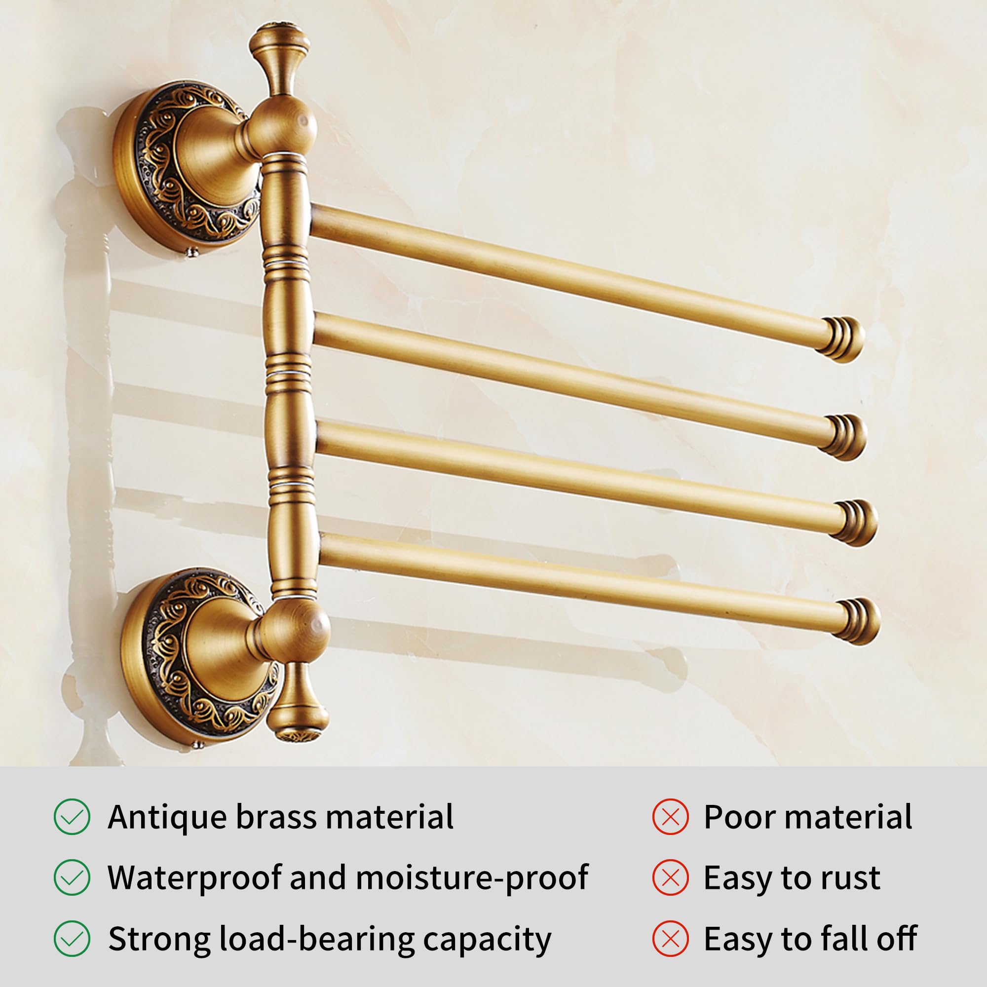 Folding Four-Arm Swivel Brass Towel Rack