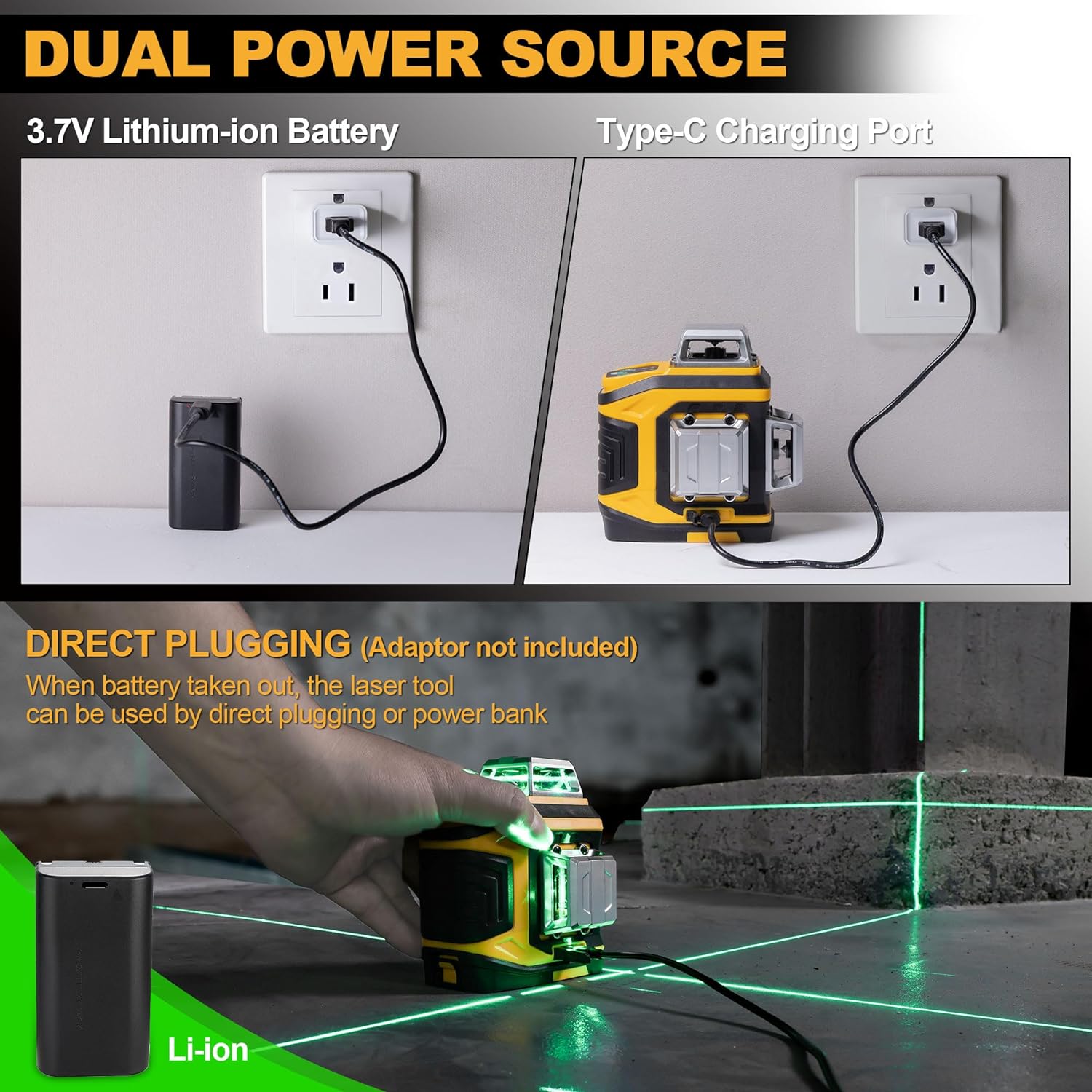 PREXISO Rechargeable 360° Self Leveling Green Laser Level with Tripod