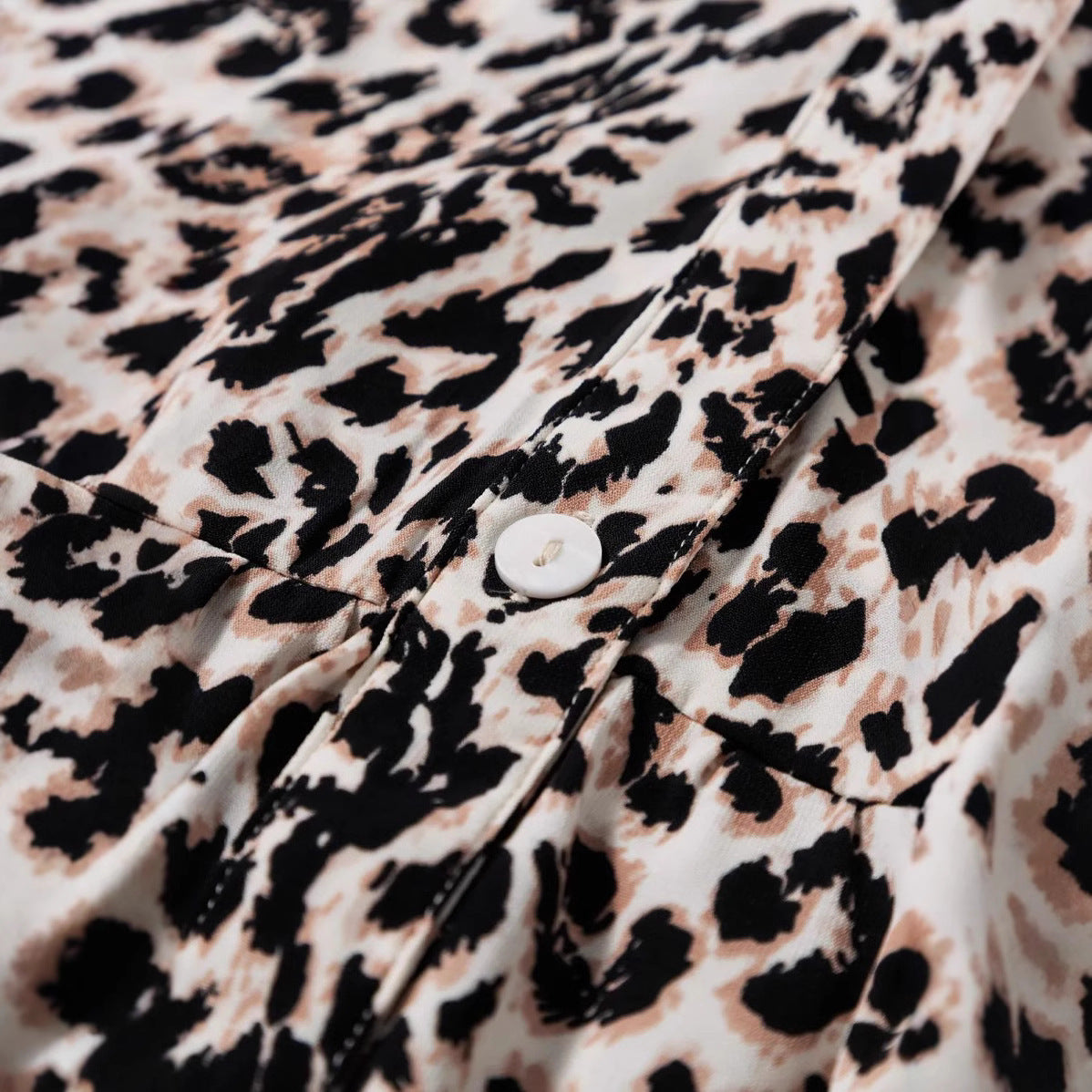 Leopard Print V-neck Buttoned Loose-Fit Long Dress for Women